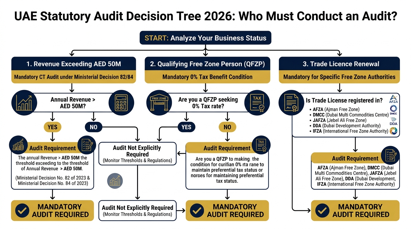 UAE Statutory Audit Decision Tree 2026 Corporate Tax and Free Zone Rules