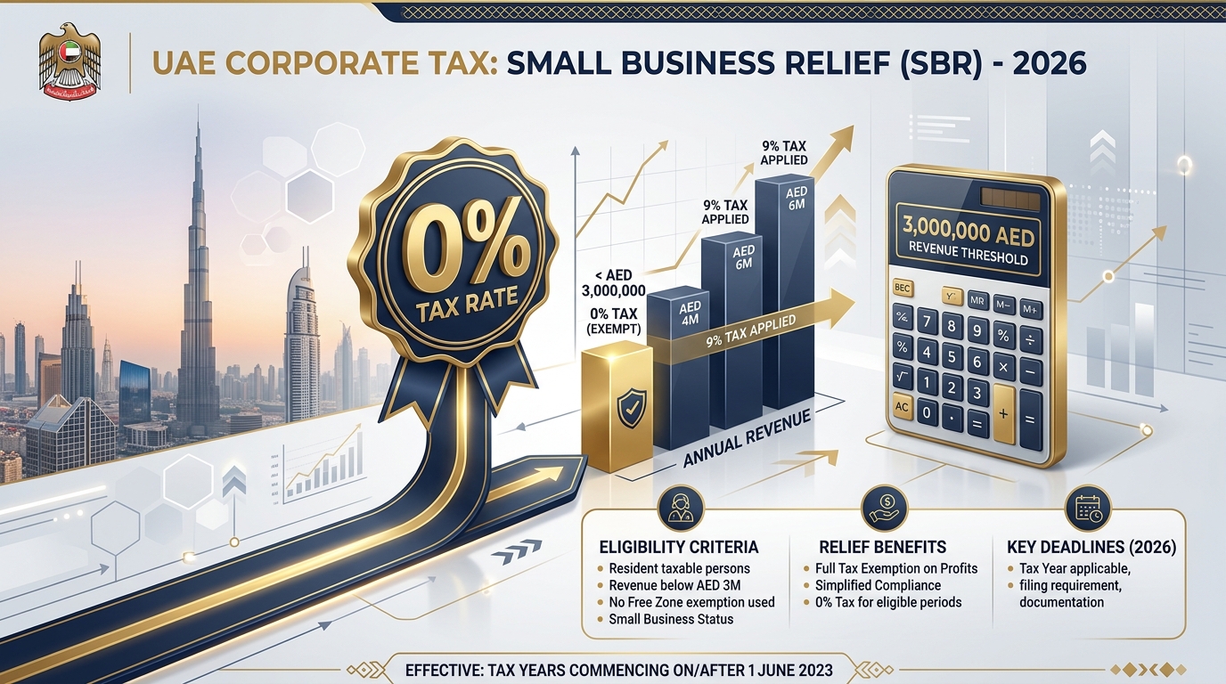 UAE Corporate Tax Small Business Relief 0 percent tax 3 million AED revenue threshold 2026 guide