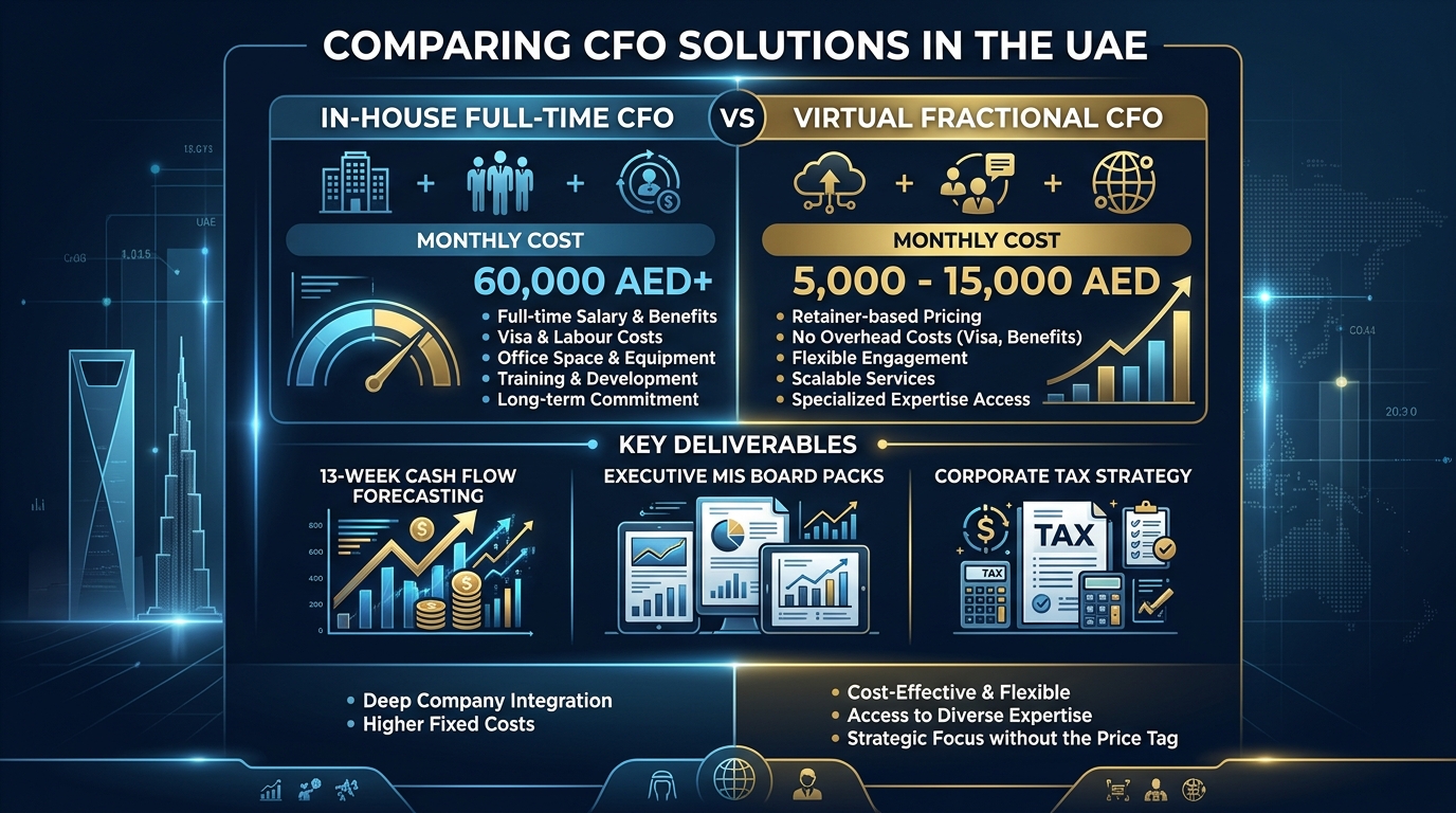 Virtual CFO vs Full-Time CFO Cost and Deliverables Comparison Chart UAE 2026